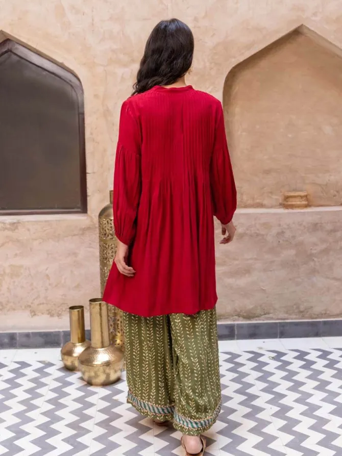 Red Pintuck Kurta