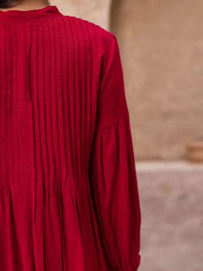 Red Pintuck Kurta