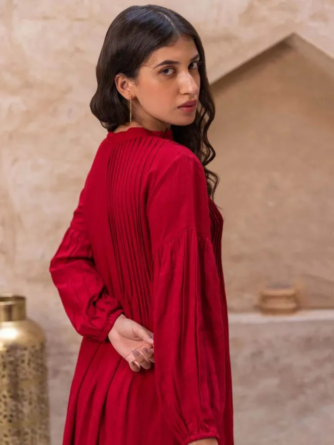Red Pintuck Kurta