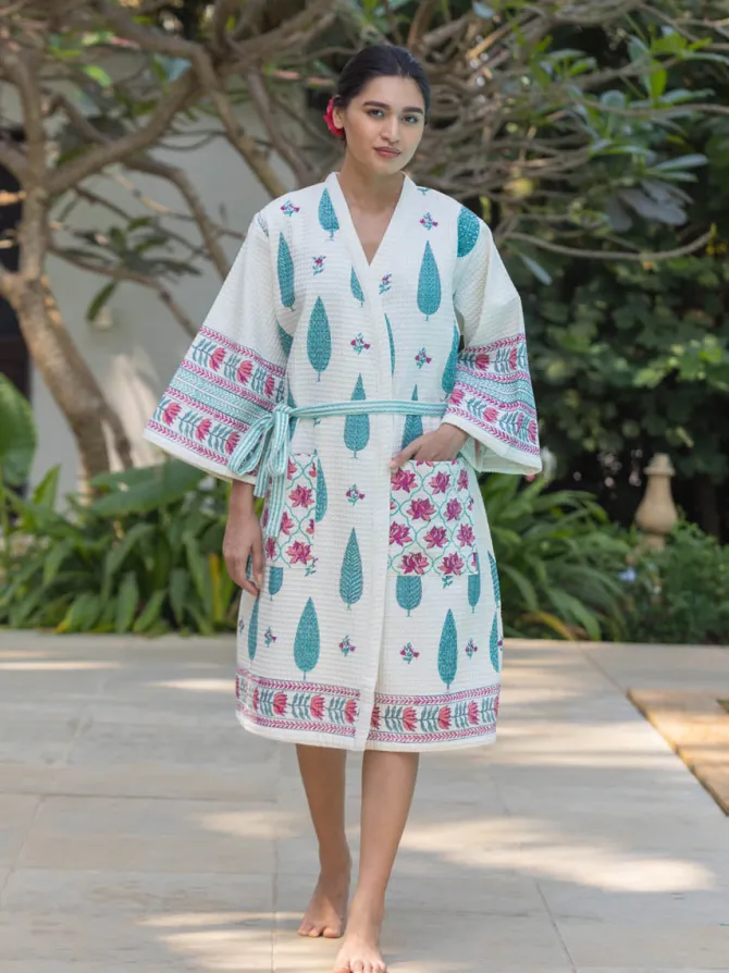 RimJhim Block Printed Cotton Bath Robe