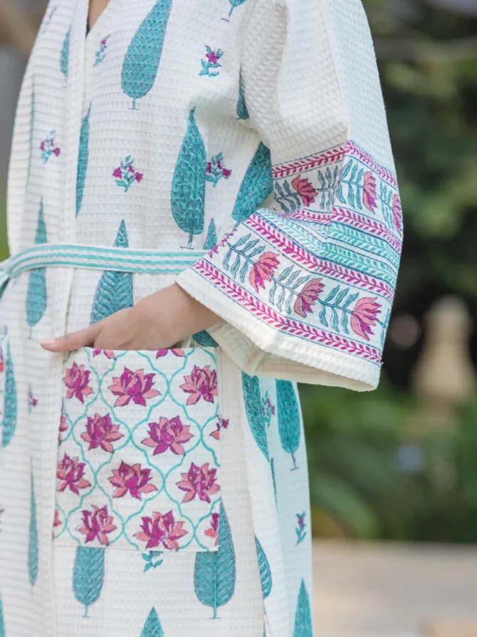 RimJhim Block Printed Cotton Bath Robe