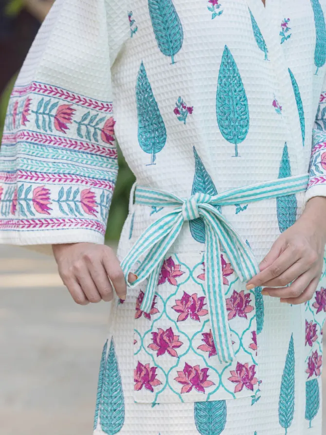 RimJhim Block Printed Cotton Bath Robe
