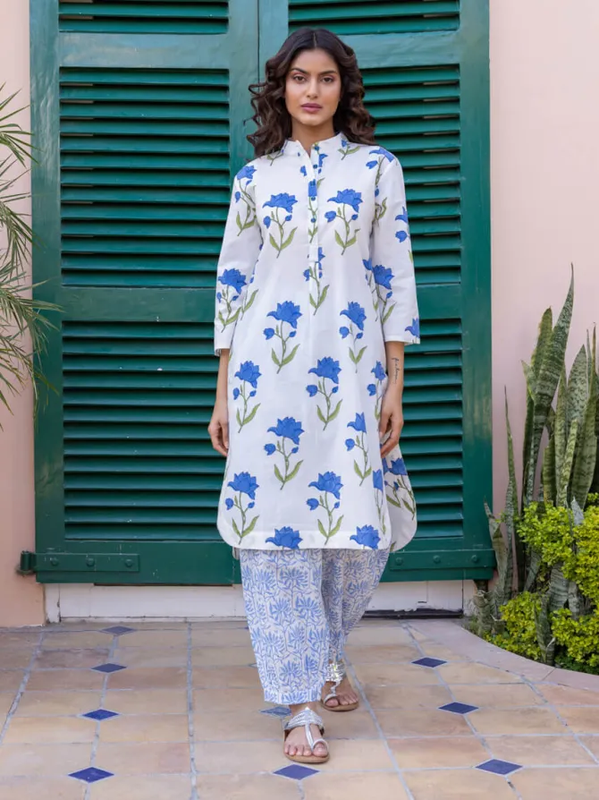 Royal Lotus Block Printed Cotton Kurta