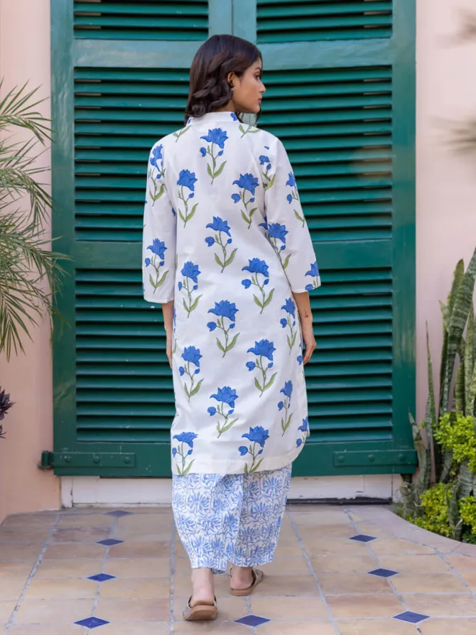 Royal Lotus Block Printed Cotton Kurta