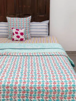 Sacred Lotus Block Printed Cotton Quilt