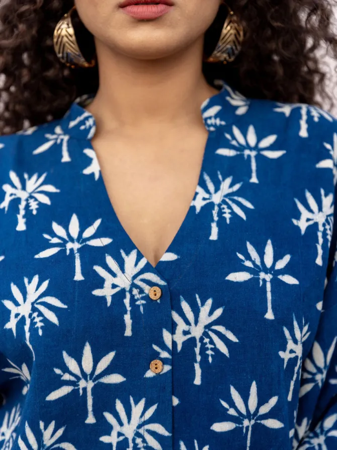 Safar Indigo Kaftan Top - Comfort Fit