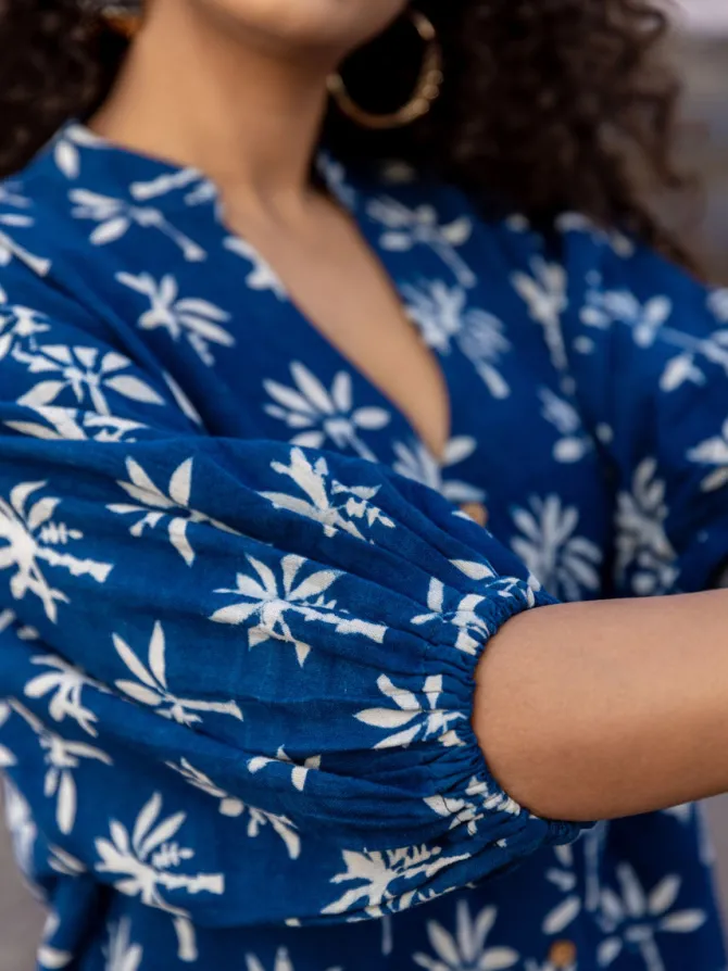 Safar Indigo Kaftan Top - Comfort Fit