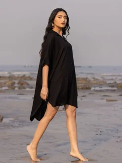 Sajdaa Black Oversized Asymmetrical Long Shirt