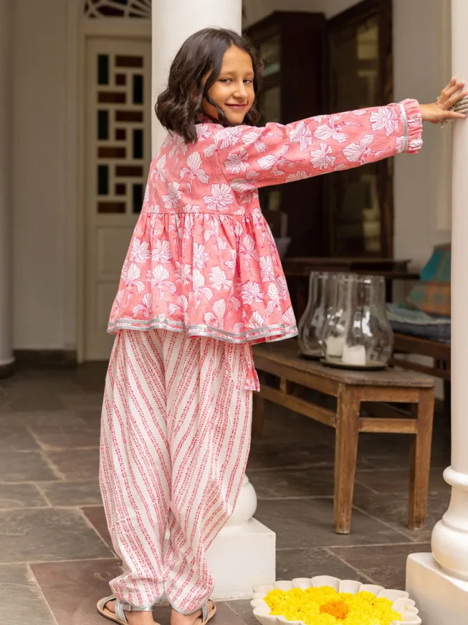 Set of 2 - Aadhya Block Printed Cotton Angrakha with Dhoti