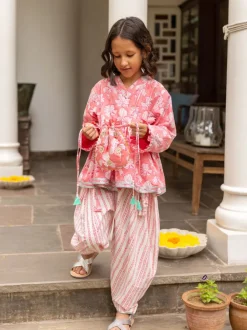 Set of 2 - Aadhya Block Printed Cotton Angrakha with Dhoti