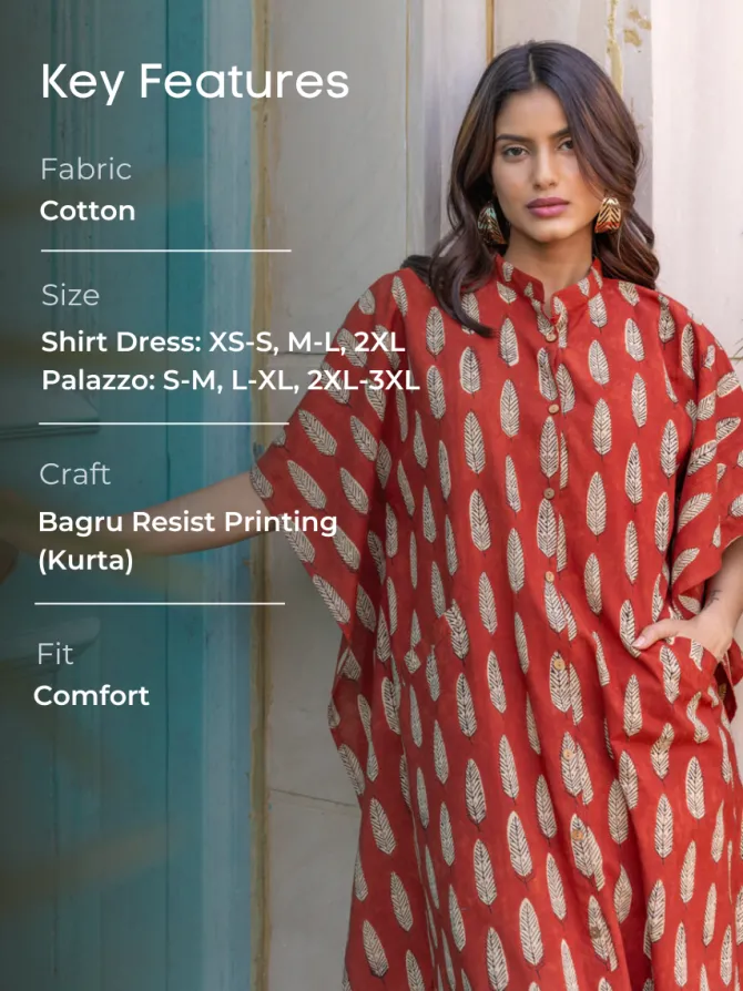 Set of 2 - Ananta Cotton Kaftan Shirt Dress and Palazzo