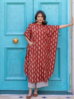 Set of 2 - Ananta Cotton Kaftan Shirt Dress and Palazzo