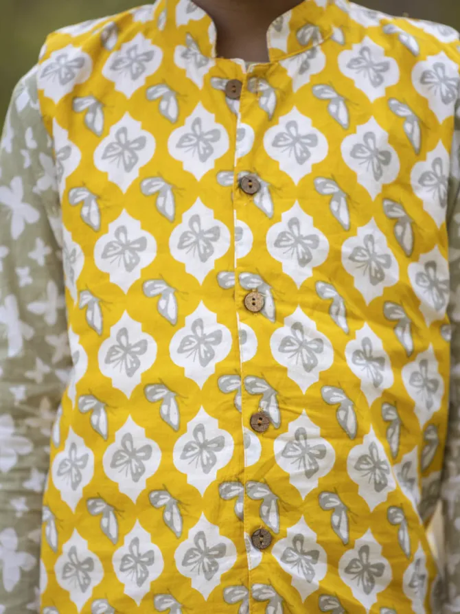 Set of 3 - Arjun Organic Cotton Long Kurta with Jacket