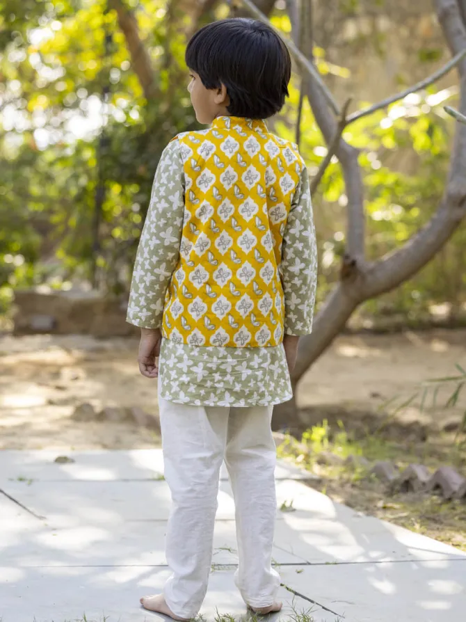 Set of 3 - Arjun Organic Cotton Long Kurta with Jacket