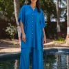Set of 2 - Azure Kaftan Shirt Dress and Palazzo