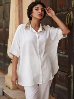 Set of 2 - Beverly Sequined White Shirt and Trousers