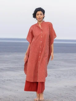 Set of 2 - Brahmi Cotton Kaftan Shirt Dress & Palazzo Pants