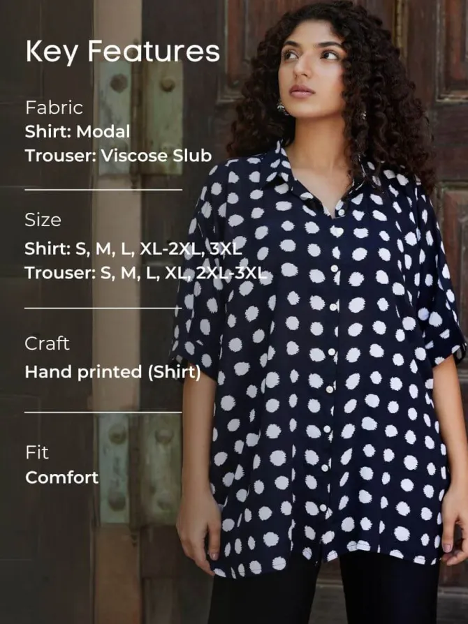 Set of 2 - December Black Polka Shirt and Trouser Set
