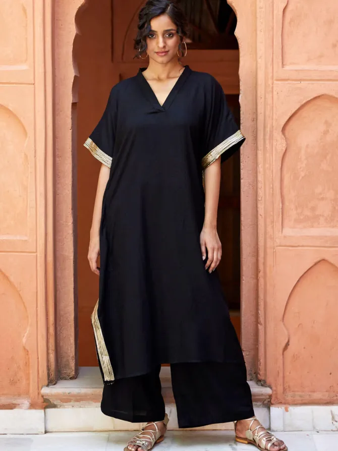 Set of 2 - Deewani Sequined Kaftan Kurta and Palazzo