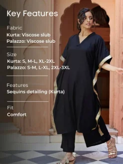 Set of 2 - Deewani Sequined Kaftan Kurta and Palazzo