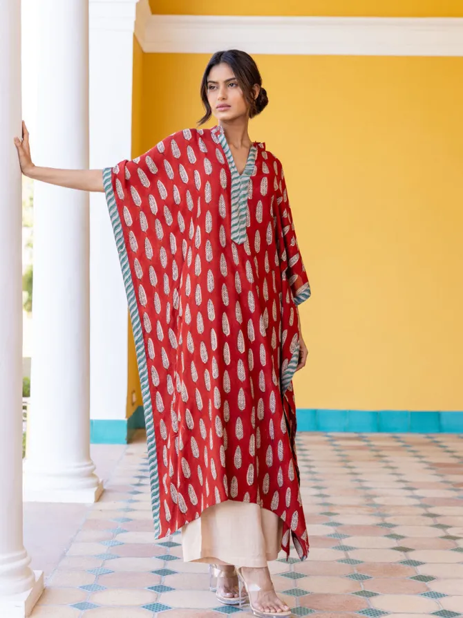 Set of 2 - Durga Bagru Kaftan Kurta and Palazzo