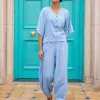 Set of 2 - Evening Sky Cotton Slub Short Top & Lantern Pants Set