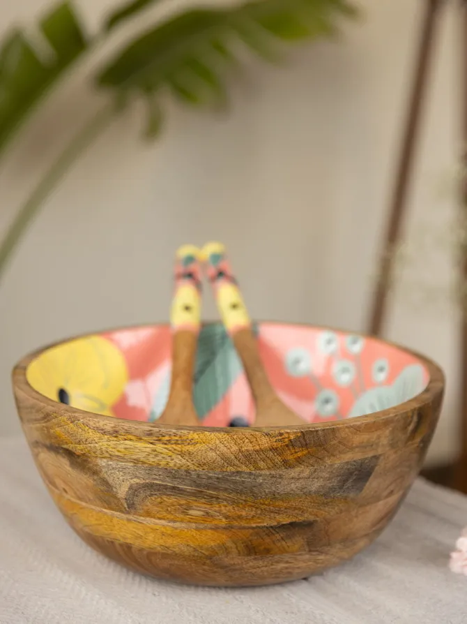 Set of 3 - Flower Melody Salad Bowl With Serving Spoons