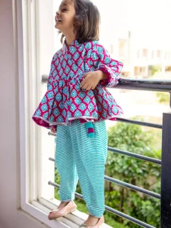 Set of 2 - Gulaabi Block Printed Cotton Angrakha Dhoti