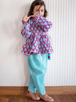 Set of 2 - Gulaabi Block Printed Cotton Angrakha Dhoti