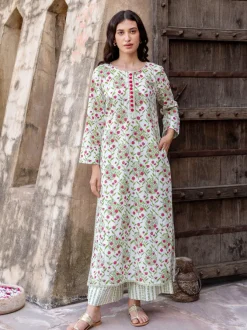 Set of 3 - Gulnaz Cotton Kurta, Palazzo and Dupatta