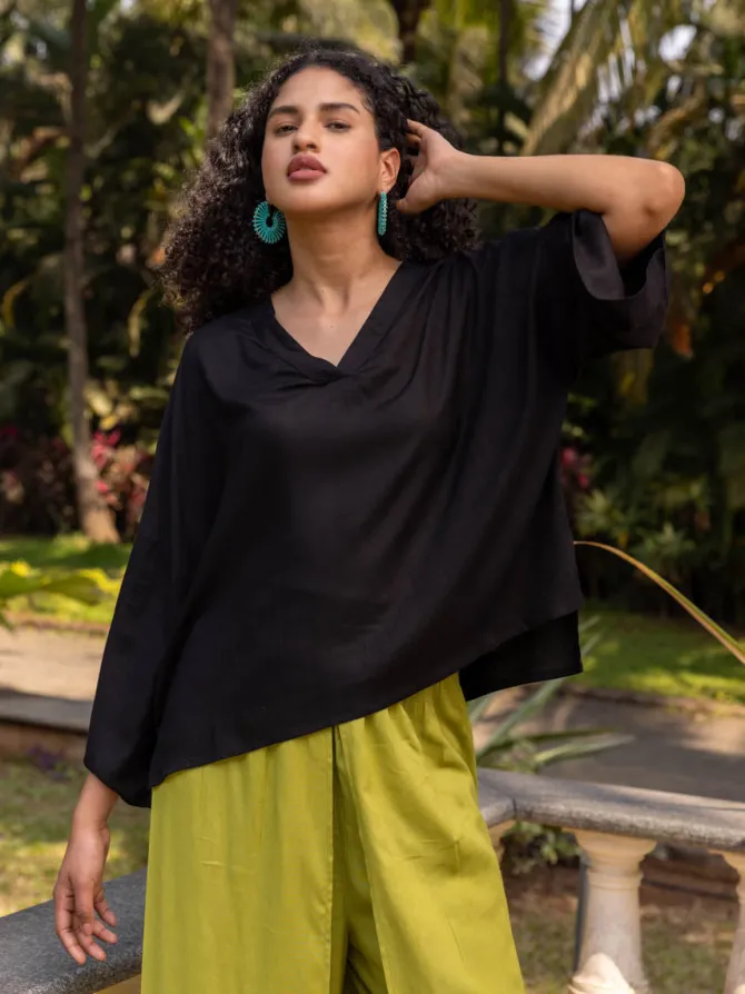 Set of 2 - Hannah Black Top and Wrap-Around Pants