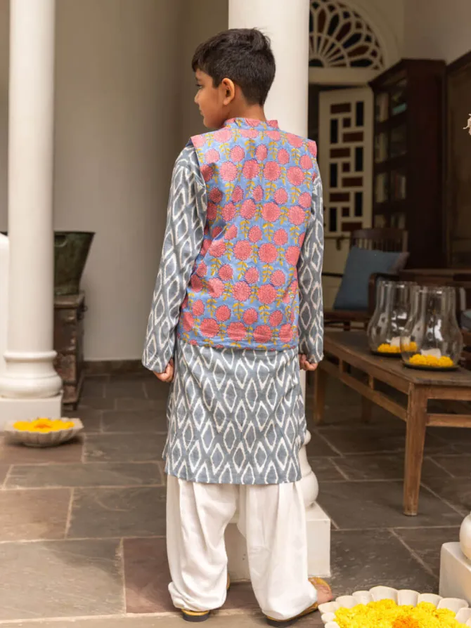 Set of 3 - Hrishi Organic Cotton Long Kurta with Jacket