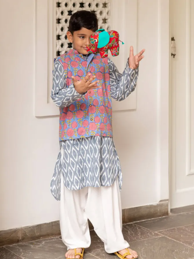 Set of 3 - Hrishi Organic Cotton Long Kurta with Jacket