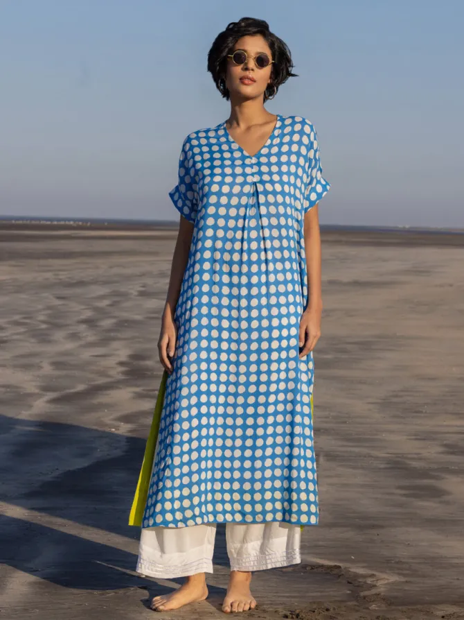 Set of 2 - Iris Blue Polka Kaftan and Palazzo Pants