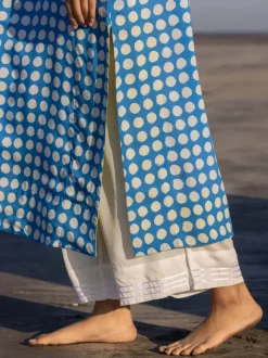 Set of 2 - Iris Blue Polka Kaftan and Palazzo Pants