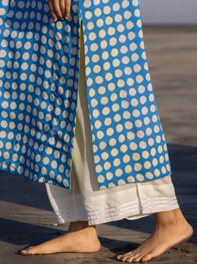 Set of 2 - Iris Blue Polka Kaftan and Palazzo Pants