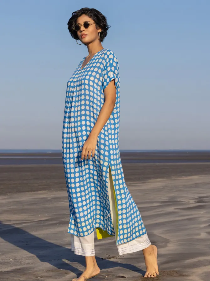 Set of 2 - Iris Blue Polka Kaftan and Palazzo Pants