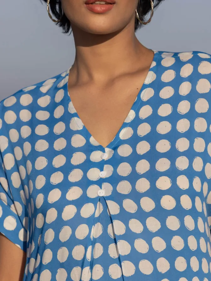 Set of 2 - Iris Blue Polka Kaftan and Palazzo Pants