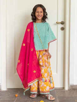 Set of 3 - Kashish Block Printed Cotton Lehanga