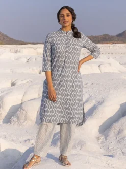 Set of 2 - Kesha Grey Cotton Kurta and Pants