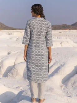 Set of 2 - Kesha Grey Cotton Kurta and Pants