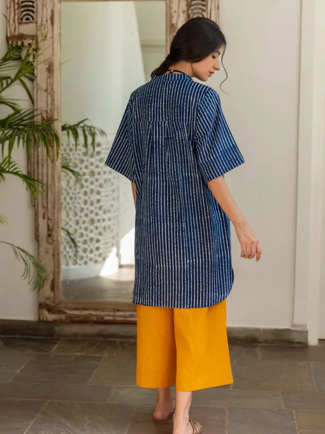 Set of 2 - Keya Indigo Cotton Tunic and Palazzo