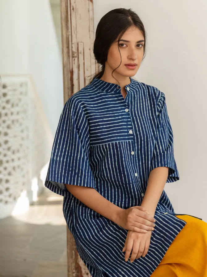 Set of 2 - Keya Indigo Cotton Tunic and Palazzo