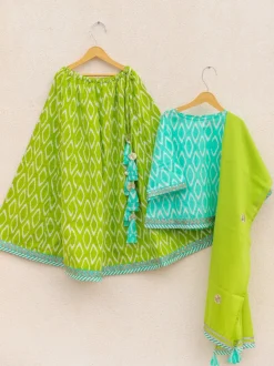 Set of 3 - Lilly Block Printed Cotton Lehanga