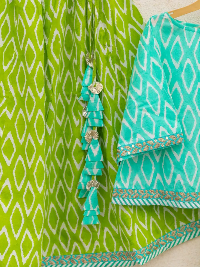 Set of 3 - Lilly Block Printed Cotton Lehanga