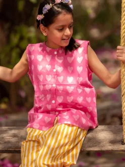 Set of 2 - Linda Organic Cotton Block Printed Top & Pants Set