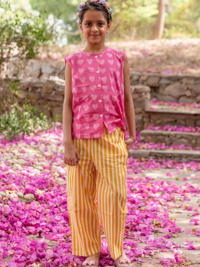 Set of 2 - Linda Organic Cotton Block Printed Top & Pants Set