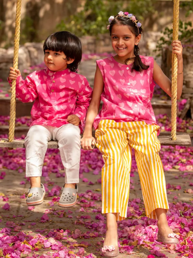Set of 2 - Linda Organic Cotton Block Printed Top & Pants Set
