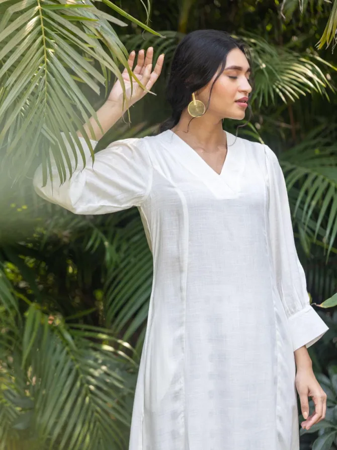Set of 2 - Megan Long White Kurta and Wrap-Around Pants