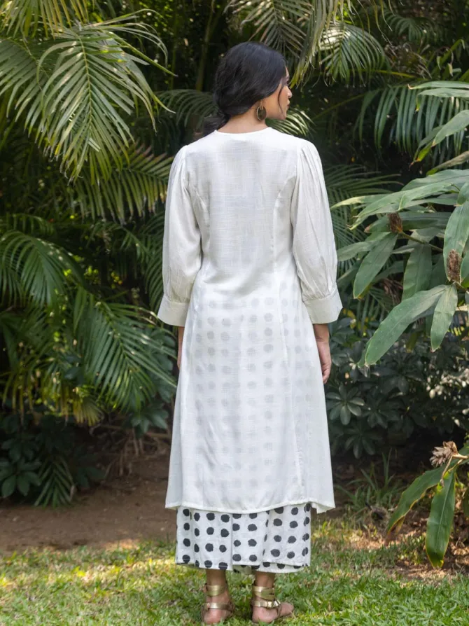 Set of 2 - Megan Long White Kurta and Wrap-Around Pants